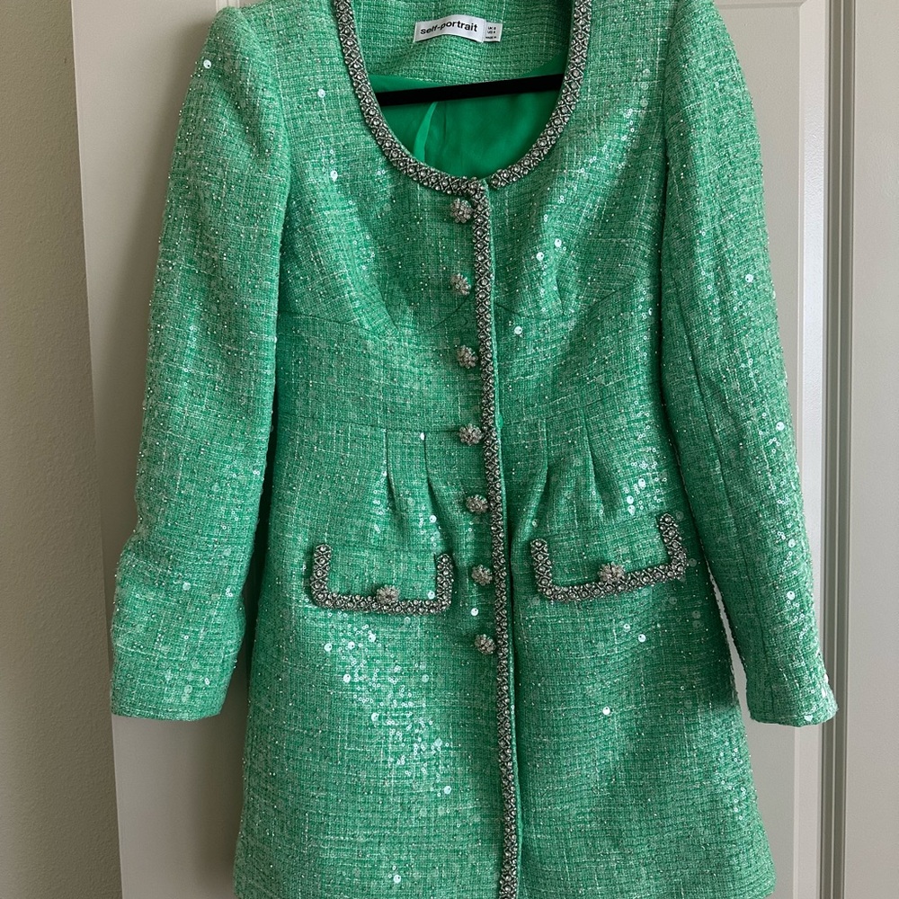 Self-Portrait Green Mini Dress with Textured Elegance